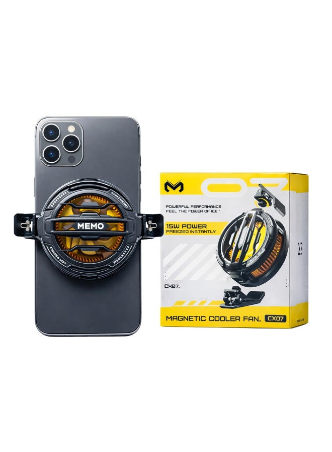 Memo Magnetic Mobile Phone Cooler CX07 , 15W Freezing Technology, 2 in 1 Design that allows for magnetic or back clip mounting depending on the phone type, 25dB quiet operation with effective air distribution from all sides for fast and noiseless cooling, Supports all phones with Type-C cable, clips, and magnetic sticker - the perfect choice for gamers, suitable as a trendy gift for all occasions - Image 1